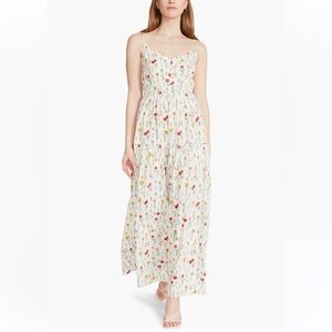 Steve Madden White Floral Tiered Maxi Dress with Pink & Yellow Blooms